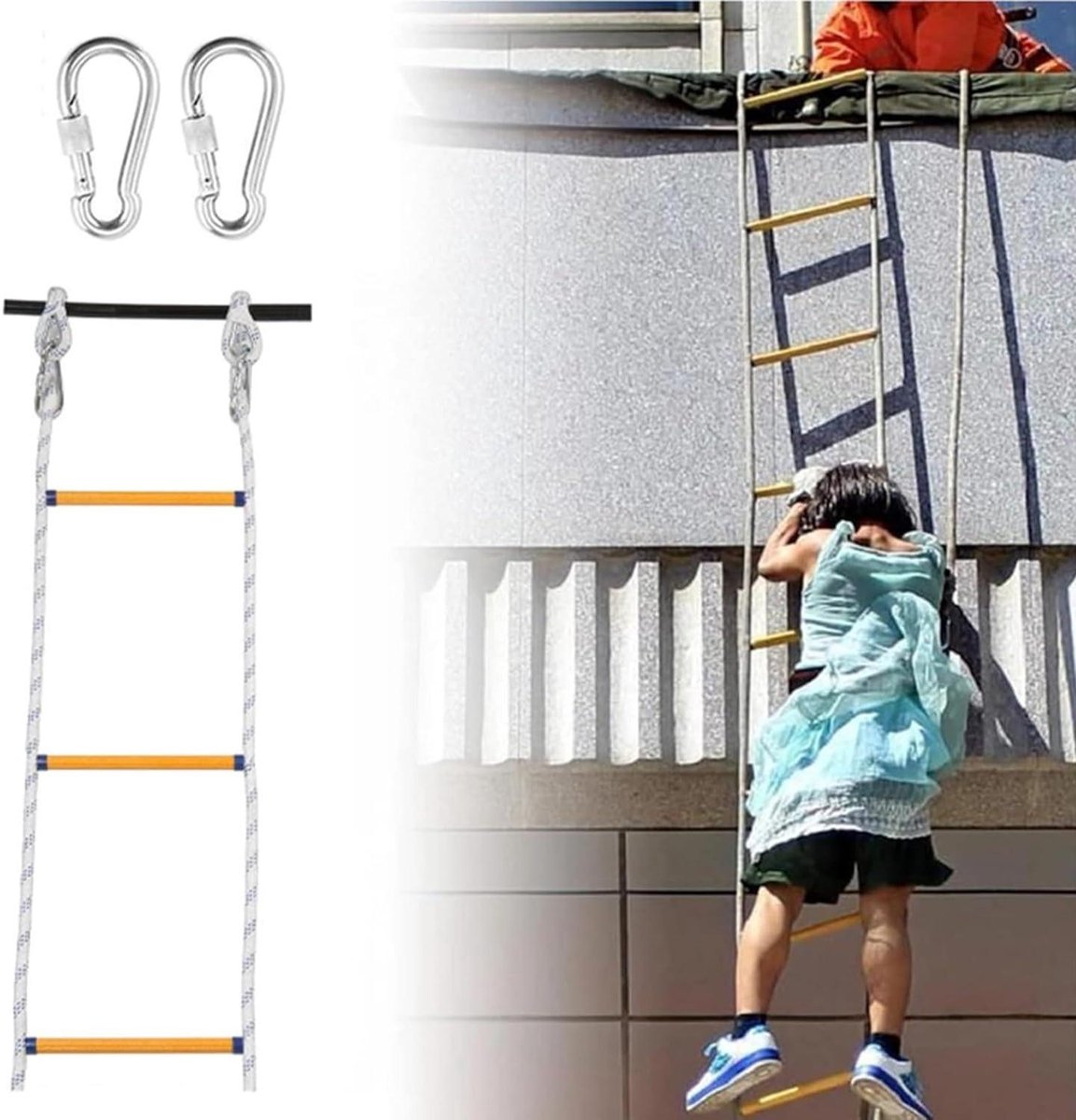 Noodladder - Reddingsladder Touwladder - Snelle Evacuatie - Brandwerend Materiaal - 5 Meter - Zwart