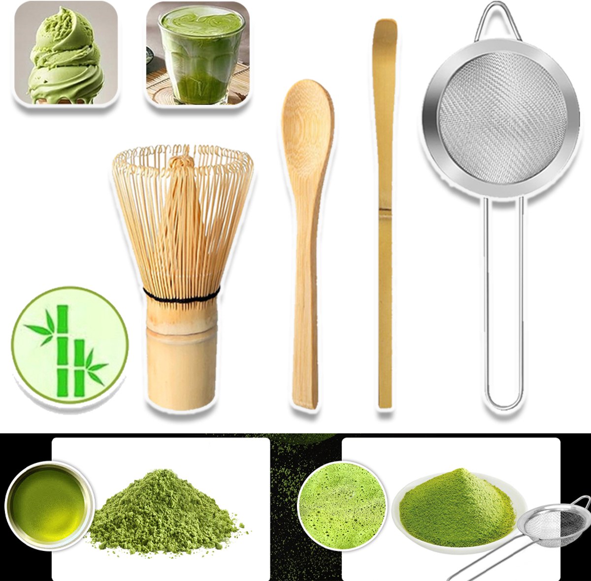 Bamboe Matcha Garde Set - Garde Lepel Poederzeef Lepel - Japanse Thee Set - Cadeauaccessoires