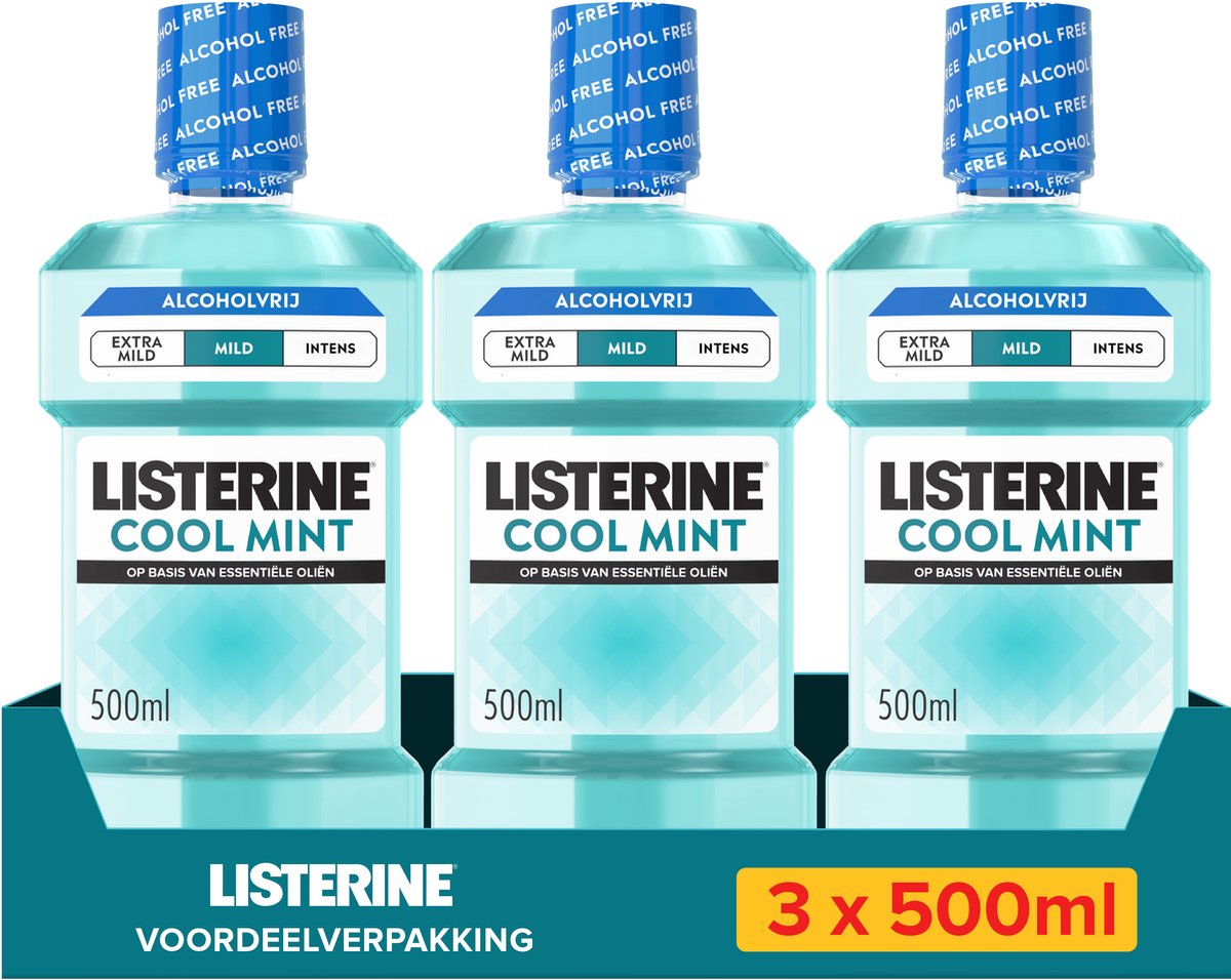 Bol.com Listerine Mondwater Cool Mint Milde Smaak - mondspoeling - zonder alcohol - langdurig frisse adem - 3 x 500 ml aanbieding