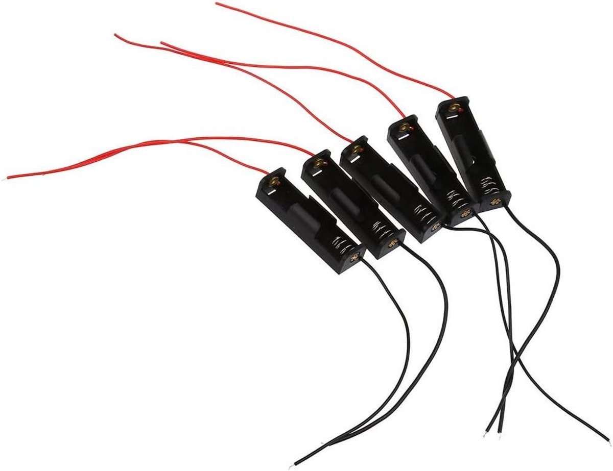 Batterijhouders - AAA Houder - Batterijen Organiseren - Met Leidingen - 5 Stuks - Zwart
