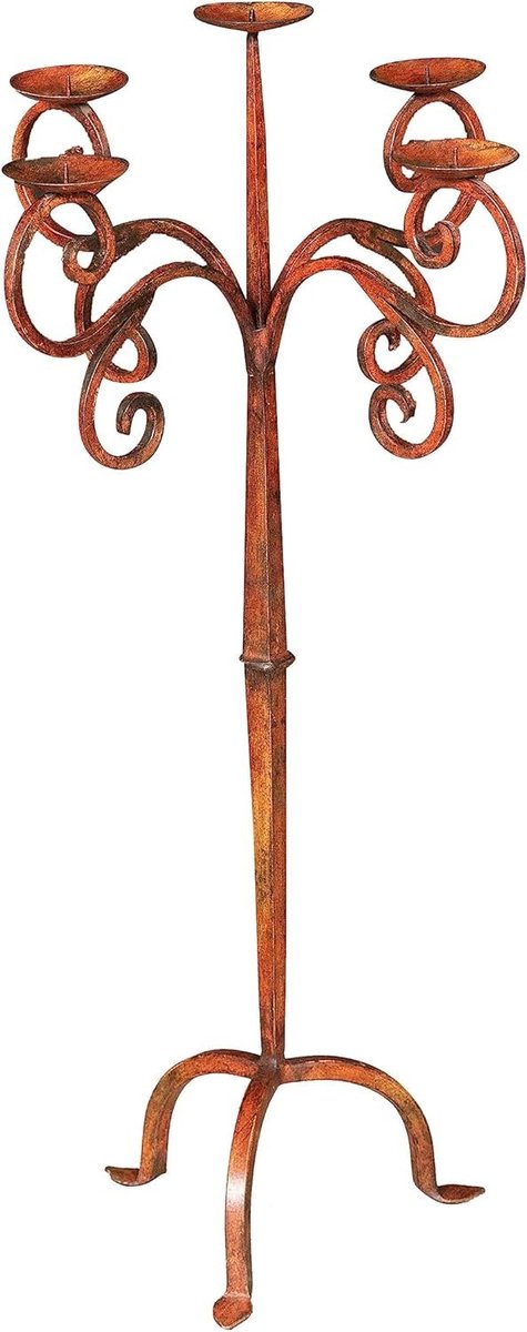 Kaarsenstandaard Vloer - Hoge Kandelaar - Sfeerverlichting Binnen - Handgesmeed IJzer - 48 x 48 x 95 cm - Antiek Rood