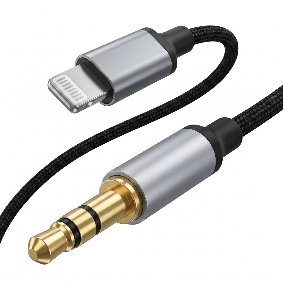 Nuvance AUX Kabel - Geschikt voor Lightning - Audio Kabel - 1 Meter - 3,5mm Jack - Gevlochten Nylon