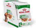 Doos Royal Canin Mini Adult natvoer voor honden met 12 zakjes van 85g. Bevat stukjes in saus.