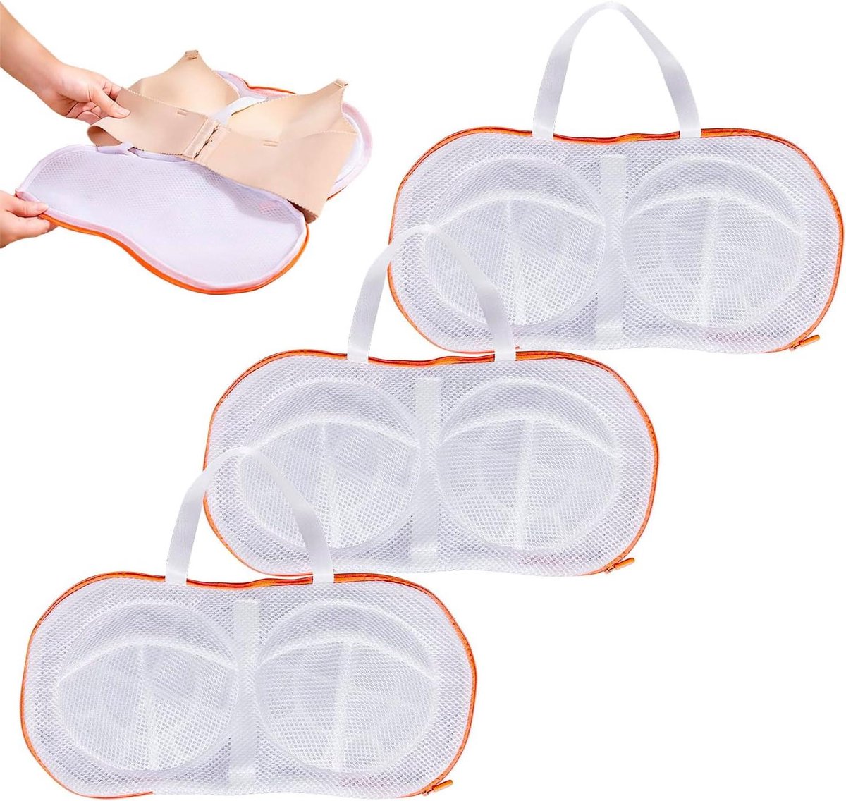 Beha waszakken - Lingerie beschermers - Wassen van delicate kleding - 3D beschermbeugel - 3 stuks - Oranje