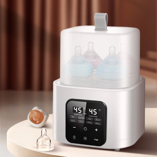 2-in-1 flessenwarmer en sterilisator - Multifunctionele flessenwarmer met grote capaciteit - Met digitaal display en temperatuurregeling - Inclusief afstandsbediening - Europese standaardstekker (220V) - Wit — afbeelding 5