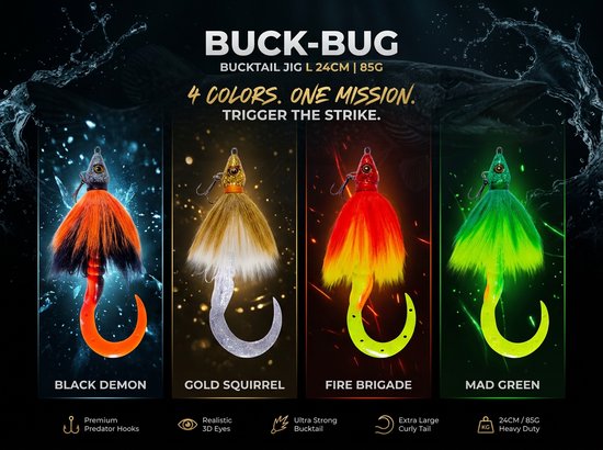Grayton Buck-Bug Bucktail Jig L Fire Brigade 24cm (85g) - Shad van Merkloos — afbeelding 2