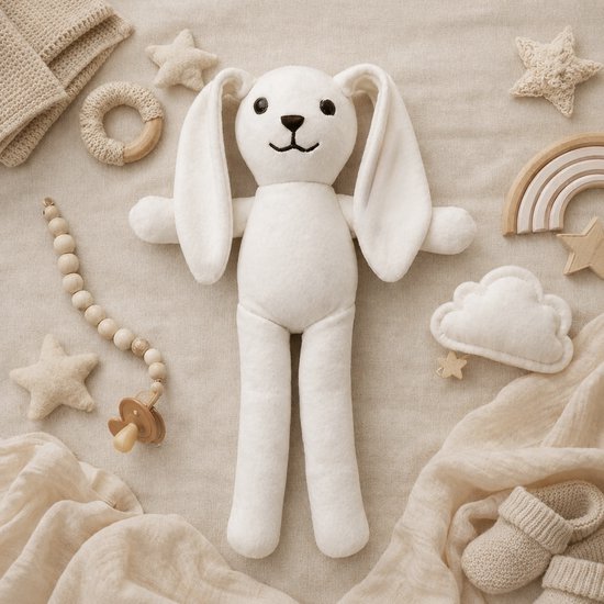 Blijeitje - Luxe 6-delige babycadeauset Roze – Kraamcadeau Meisje - Babyshower & Gender Reveal Cadeau Giftset – Badjas, Tutpop, Konijn Rammelaar, Babymutsje, Spuugdoek & Slab met Koordjes — afbeelding 2
