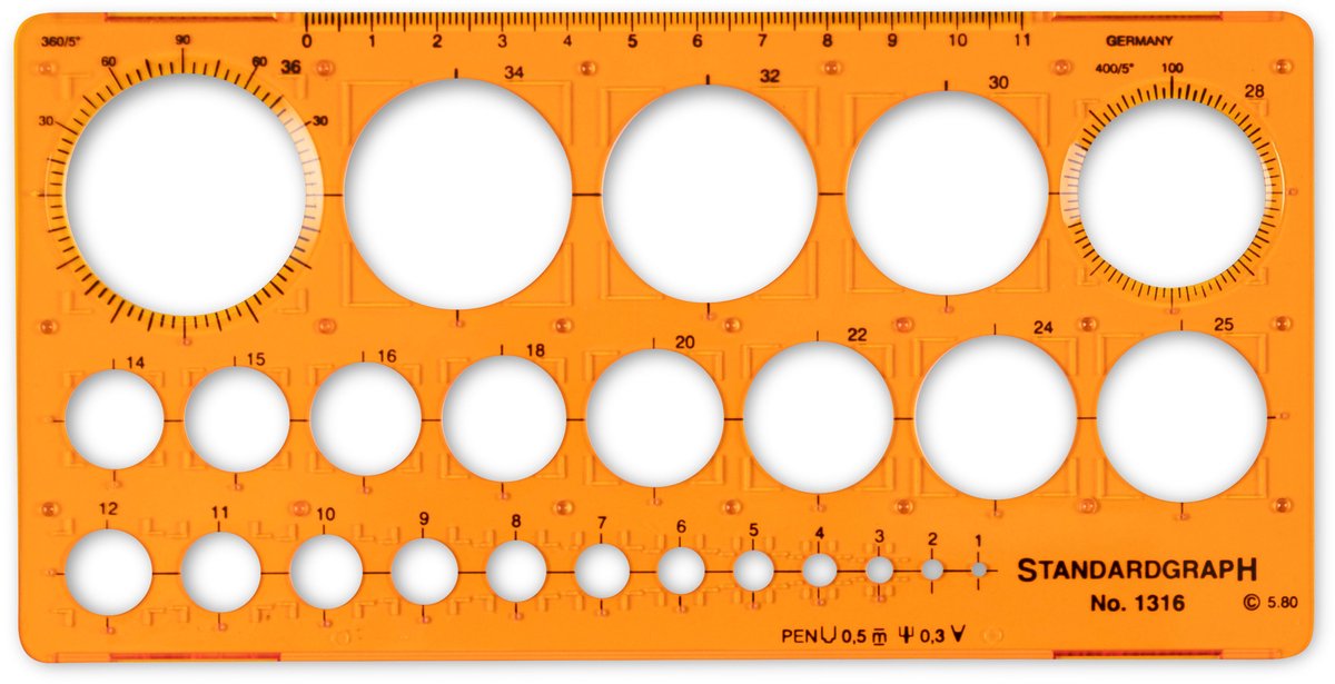 Sjabloon cirkel Standardgraph 1-36mm 25 cirkels - SG-1316