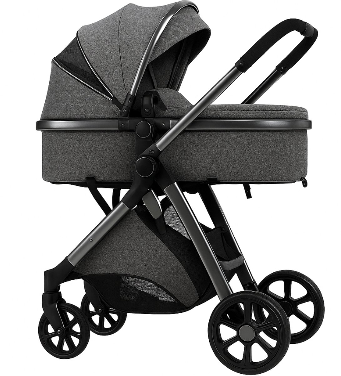 Luxe Multifunctionele 3-in-1 Combi Kinderwagen – Kwalitatieve Buggy – Opklapbare Wandelwagen – Donkergrijs – Incl. Autostoel