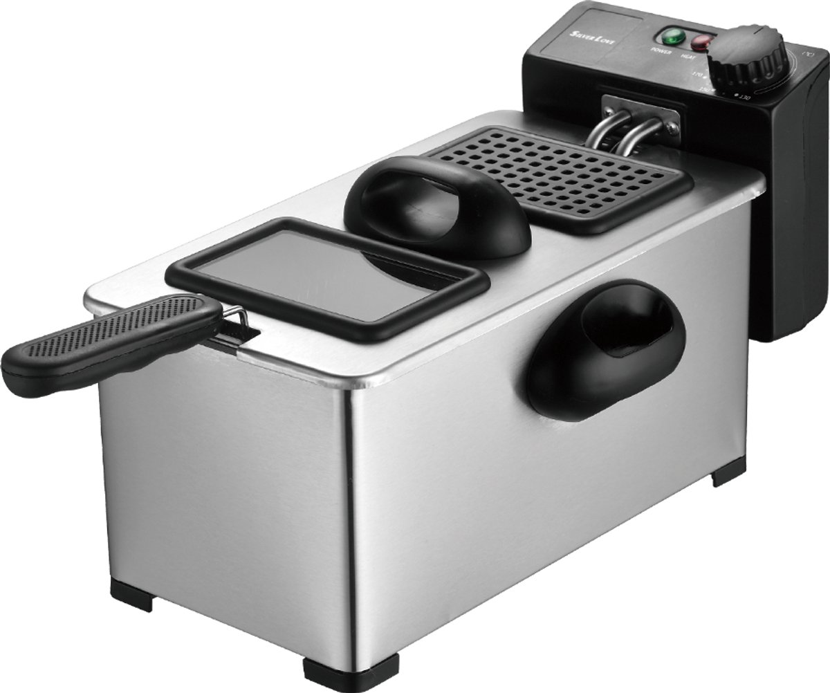 Swiss Haus® DF30 Frituurpan - 3L - Friteuse 2000W - Regelbare Temperatuur 90-190°C – Koude Zone - Grote Kijkvenster - Voor Friet, Snacks & Kip - RVS
