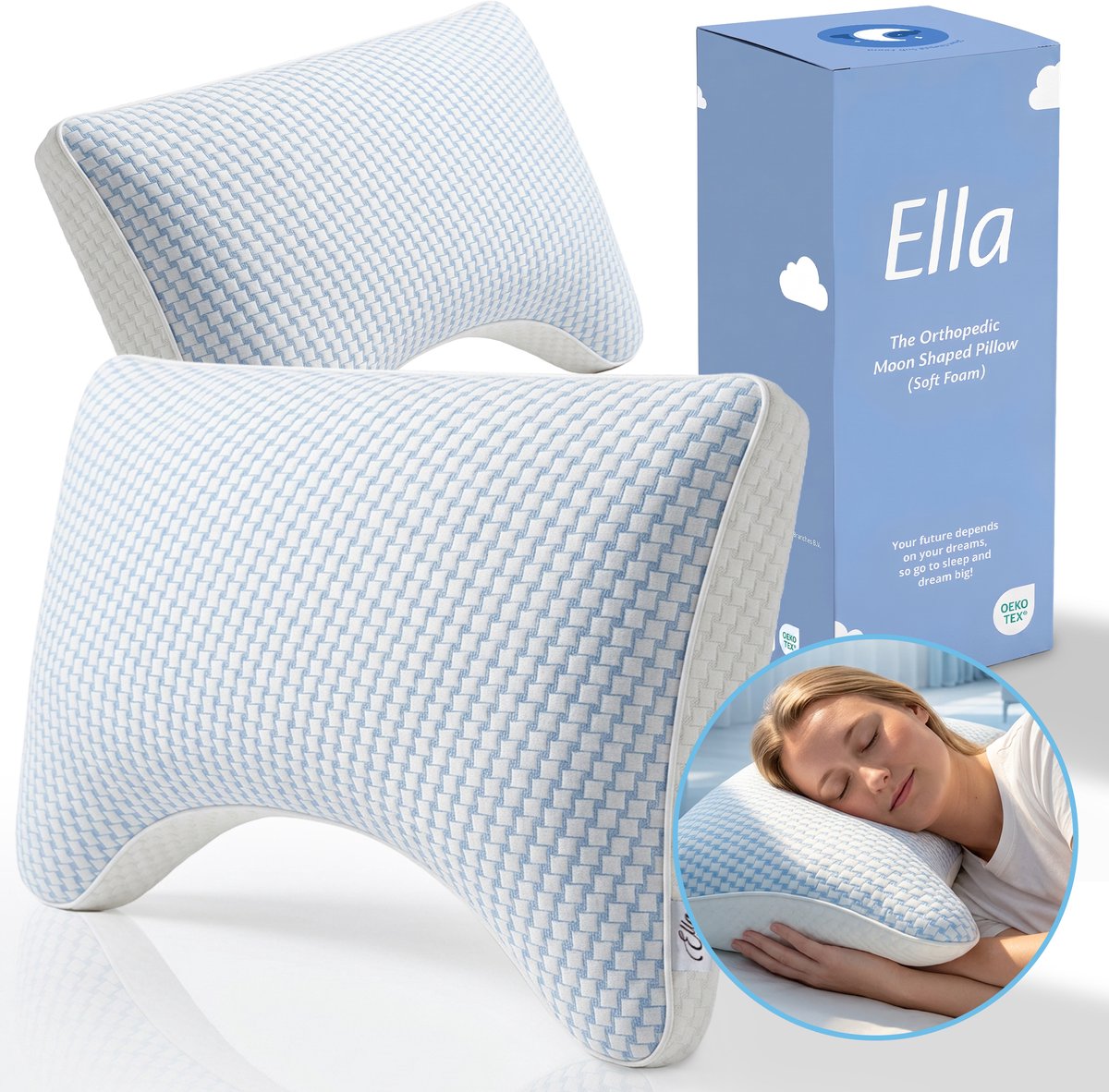 Ella Moon Hoofdkussen Memory Foam 2 stuks - Kussen 50x70 CM - Afstelbaar Traagschuim Nekkussen voor Zij- en Rugslapers - Ergonomisch en Orthopedisch: Vermindert Nekklachten