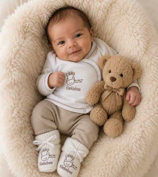 Blijeitje - Luxe 3-delige babycadeauset - Kraamcadeau Unisex met stylvolle Shirtje, Broekje & Slofjes - Kiekeboe Design — afbeelding 5