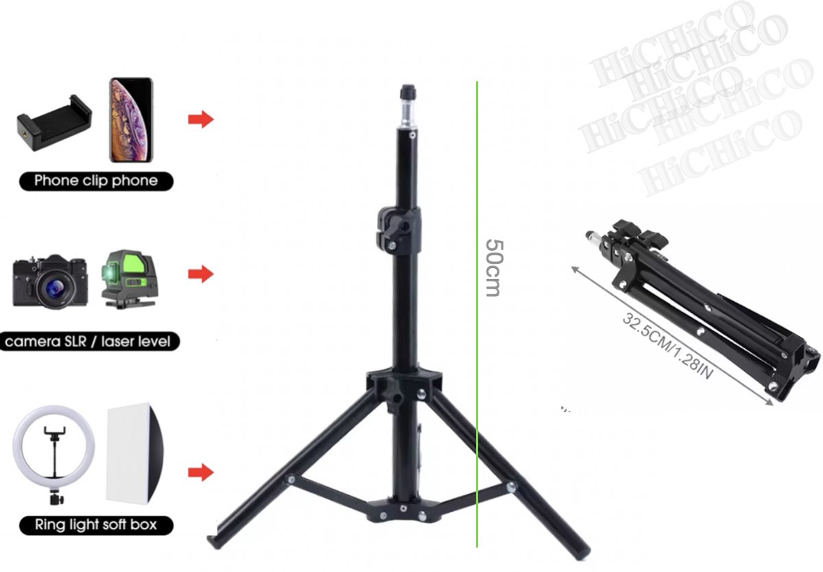 HiCHiCO® Telefoon Statief - Mini Statief - Mini Tripod - Camerastatief - Tripod smartphone – Tafel statief – Tafel tripod - Microfoon standaard | Standaard voor Smartphone | Mic Stand | Podcast | Vloggen Youtube | Universeel | iPad Statief