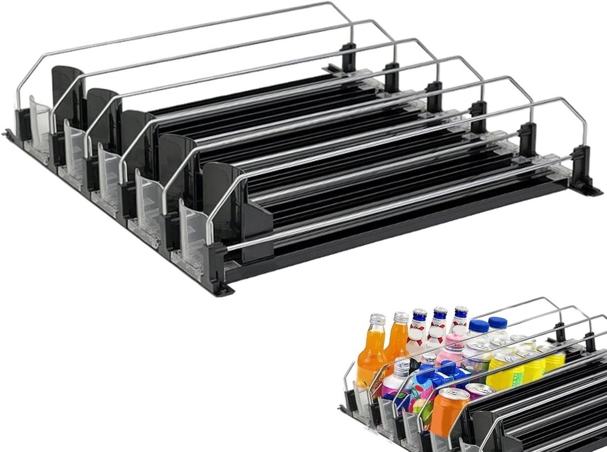 Blikjesdispenser - Drank organizer - Koelkast ordenen - Automatische schuif - 5 rijen - Zwart