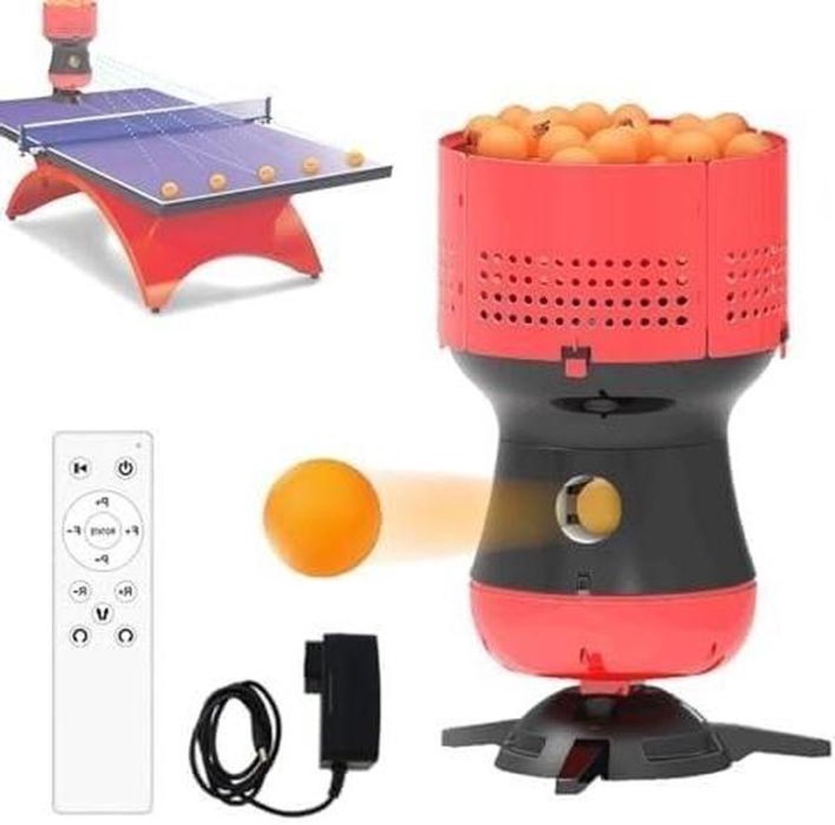 Tafeltennis Robot - Ping Pong Werper - Tafeltennis Training - Draadloze Afstandsbediening - 90 Ballen Capaciteit - Zwart Rood