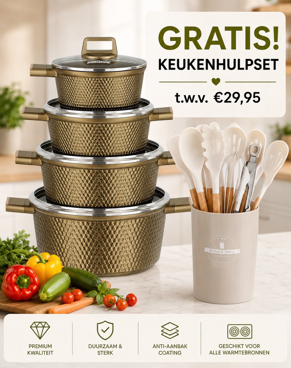 HOMELUX Pannenset Inductie 8-delig, 20/24/28/32cm Kookpottenset met Antiaanbaklaag, Kookpotten Inductie voor Alle Kookplaten, PFOA/PFOS-vrij, Facetoptiek & Bruin