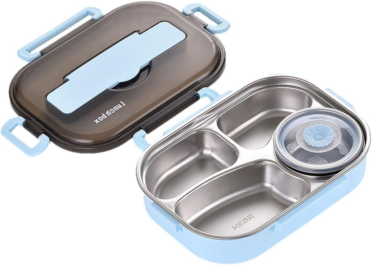 Geïsoleerde broodtrommel - Japanse doos met drie vakken, 7 cm, magnetronbestendige studentenbroodtrommel voor school- en kantoormedewerkers, lekvrije voedselcontainer voor maaltijden, snacks en