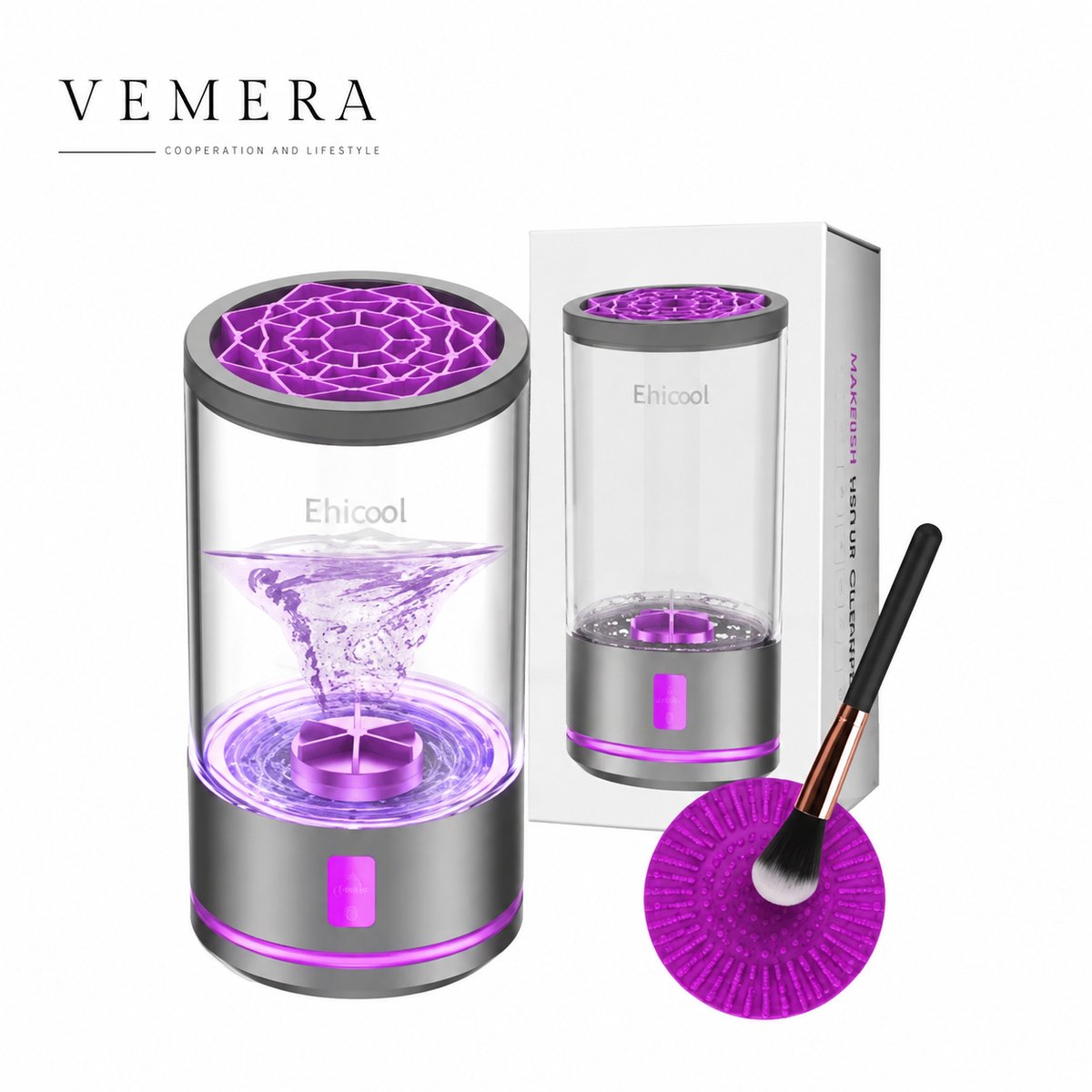 Vemera kwastenreiniger - make-up kwastenreiniger - Compacte make-up reinigingsmachine voor beauty kwasten - wit