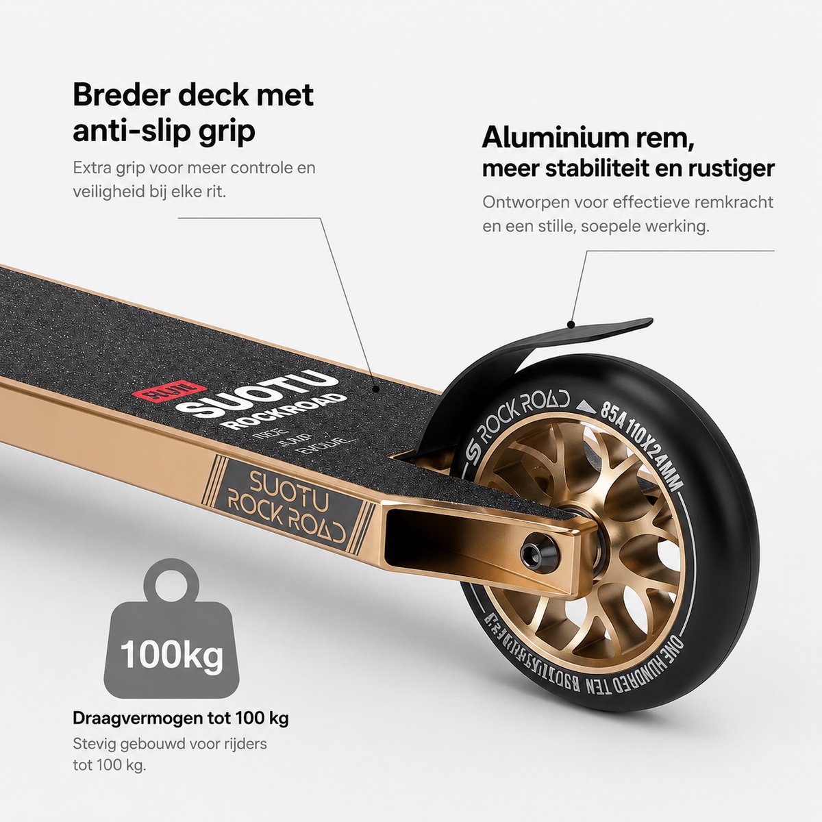 Suotu Stuntstep - Step - Kinderstep - Speelgoed Jongens/Meisjes - ABEC-7 - Aluminium -Champagne — afbeelding 5