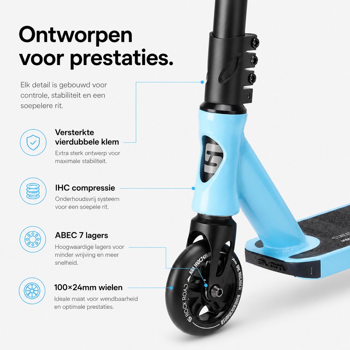 Suotu Stuntstep - Step - Kinderstep - Silent axle - Speelgoed Jongens/Meisjes - Aluminium - Blauw/Zwart — afbeelding 6