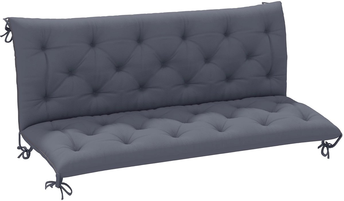 Stervia Tuinbankkussen 150 cm - Kussen Tuinbank - Schommelbankkussen - Met Strikkoorden - Donkergrijs - 150 x 98 x 8 cm