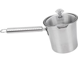 Melkopschuimkan - Koffieglas - Dranken Bereiden - Met Houten Handvat - 500ML - Zilver