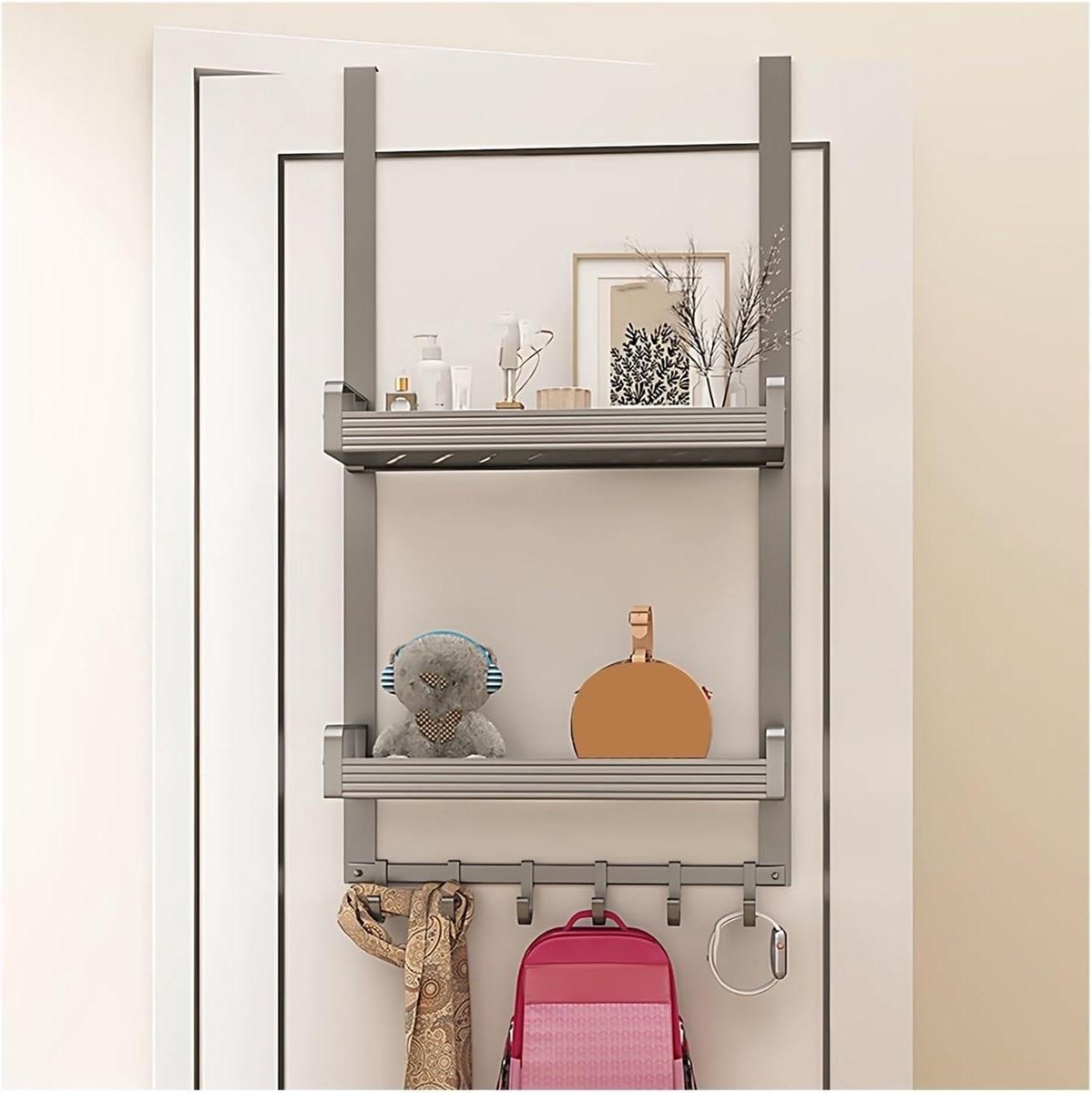 Opbergruimte Deur - Hangende Organizer - Ruimte Besparen - Met Haken - 40x12x72cm - Zilver