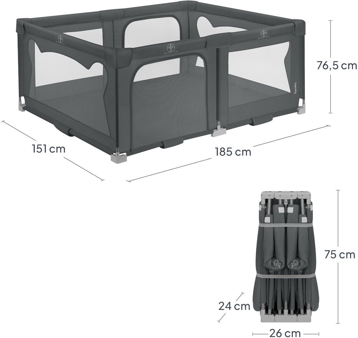 Lionelo Florence Easy Fold Grondbox / Baby Box – Zeer Snel Inklapbaar – 150x180 cm – voor Thuis en Tuin – 0-48 maanden – Veilige kinderbox – Draagtas – Compact na Inklappen – Speelbox met Ademend Gaas – 2 Zij-ingangen met rits – foto 6