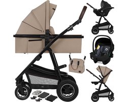 Lionelo Amber Kinderwagen 3 in 1 - Reiswieg + Buggy + Autostoel - Luchtbanden, Volledige Vering - Comfortabel baby matras - Snel Inklapbaar - Luiertas - Regenhoes - Muskietennet - Vanaf Geboorte tot 4 jaar (0-22 kg)