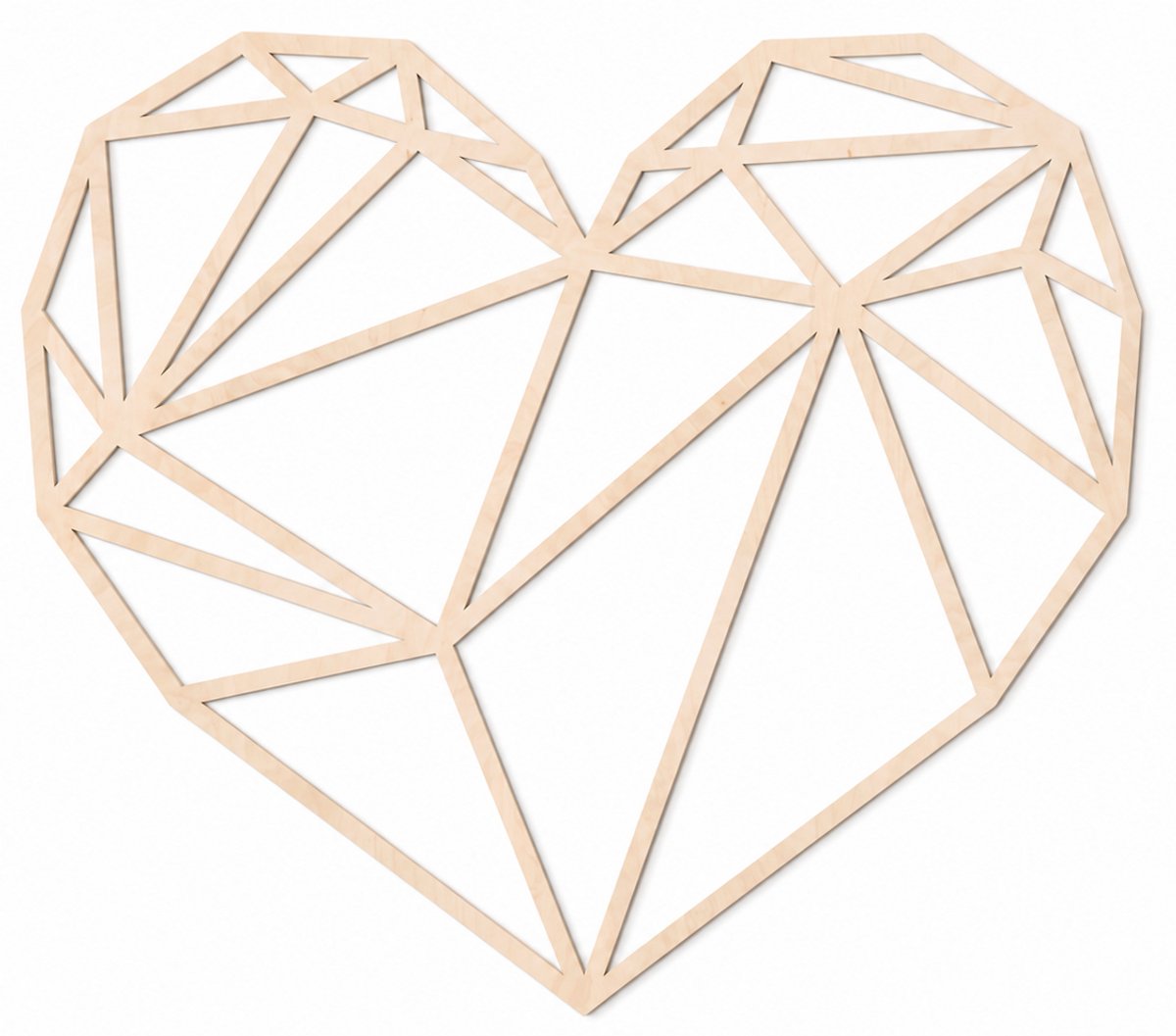 Houten wanddecoratie - Wooden wall decoration | Hart 75 x 65cm Heart | Licht hout - Natural wood | Geometrische muurdecoratie - Geometric wall art - Origami Design Wandfiguur - Echt Hout - Real Wood - Liefde - Love - Valentijn - Valentine