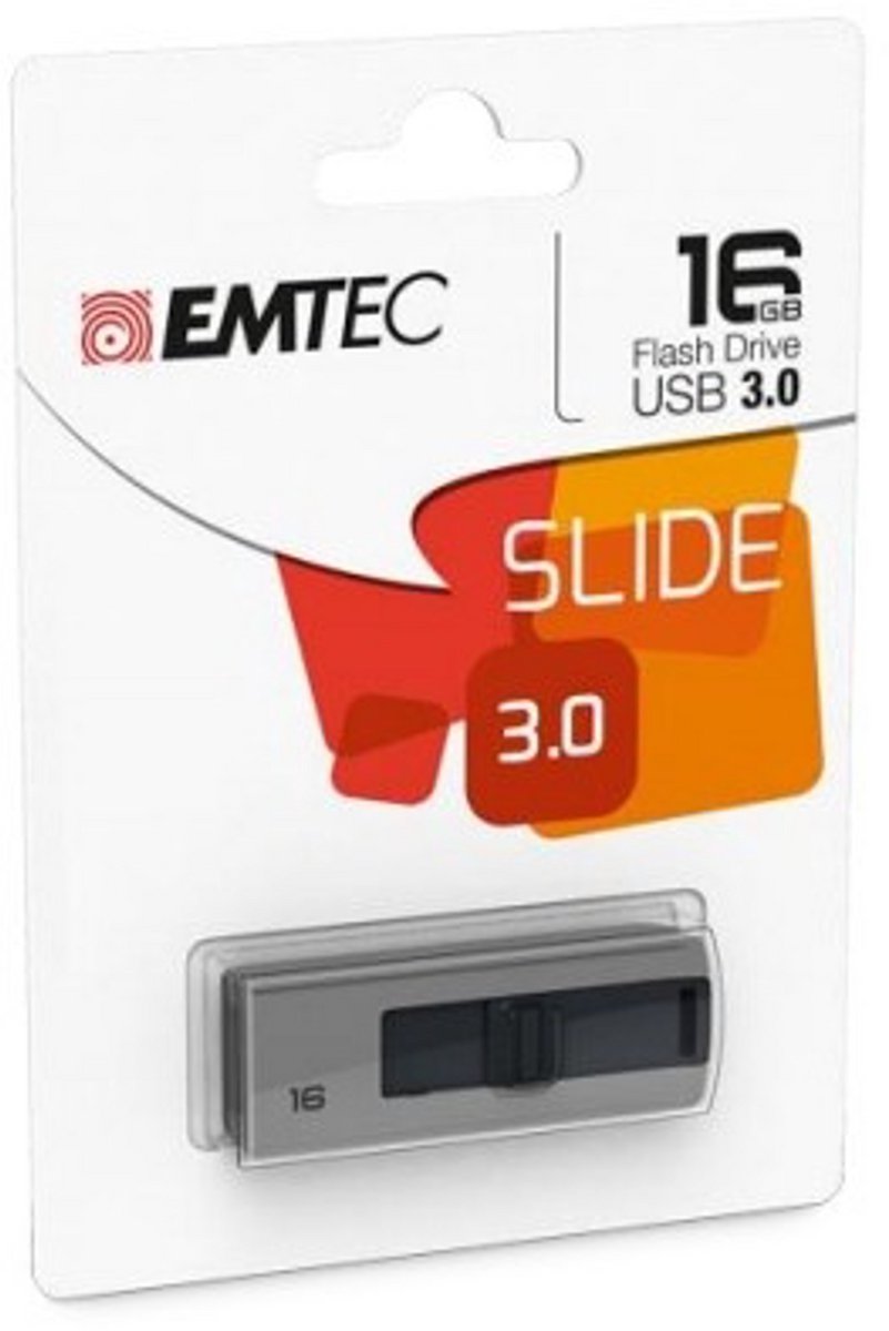 EMTEC II Slide B253 Series Flash Drive - 16 GB - USB 3.2 (Gen 1) - USB Stick - Slide - Gray