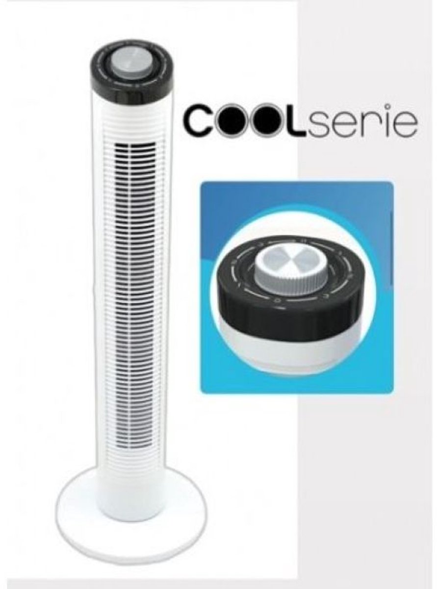 Cool Serie Torenventilator 79 cm wit 55 watt met oscillatie 3 snelheden en 60 minuten timer ventilator