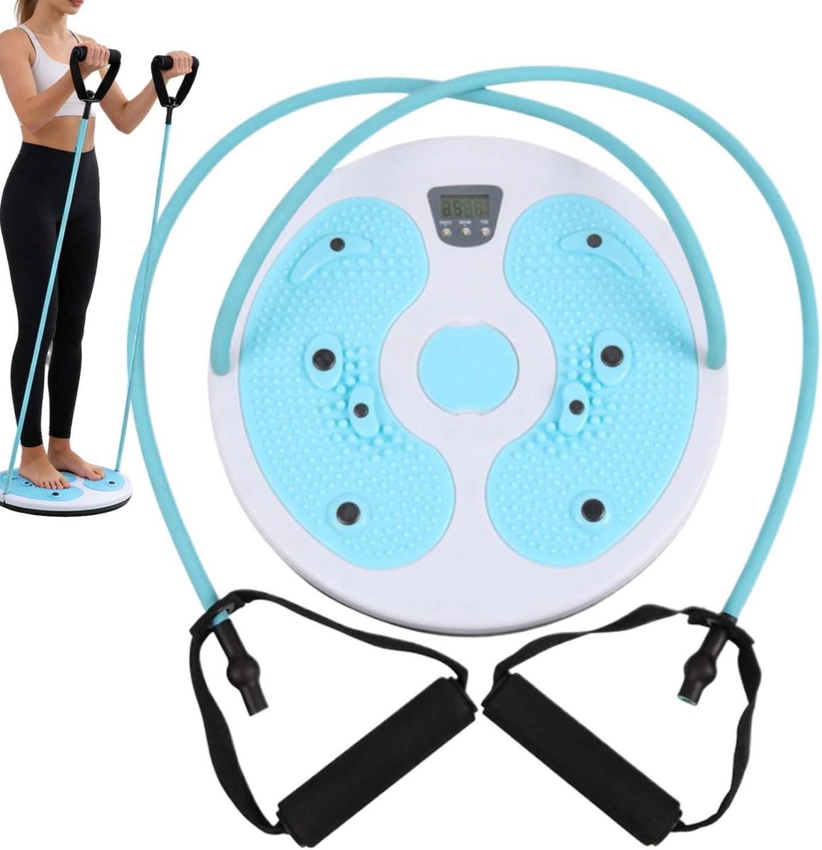 Buikspierschijf - Taille trainer - Thuis sporten - Met calorieënteller - 28 cm - Blauw en wit