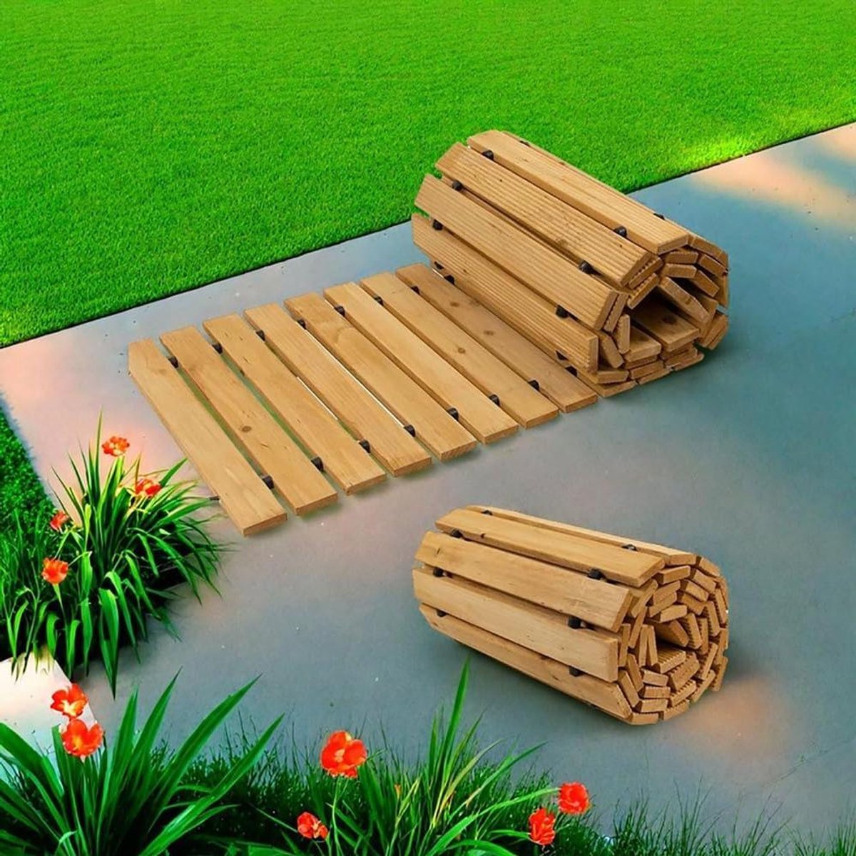 Houten Loopbrug - Tuinpad Promenade - Buitenpad Creëren - Weerbestendig Antislip - 7ft Lengte - Natuurlijk Hout