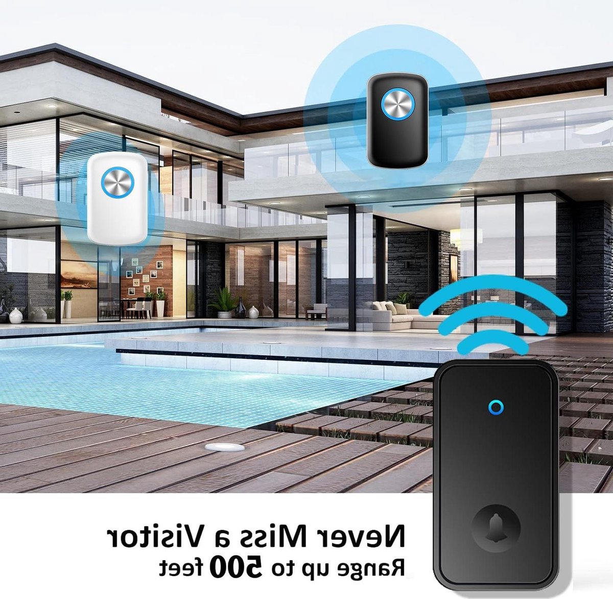 Draadloze Deurbel - Zelf Aangedreven Kit - Huishoudelijk Gebruik - Geen Batterijen Nodig - 500ft Bereik - Zwart