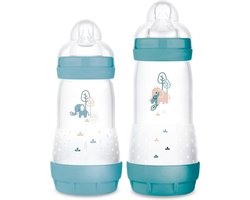 MAM Anti-kolic fles set van 2, 260 ml & 320 ml, speen maat 1 & Gr.2, meegroeiend, zelfsteriliserend