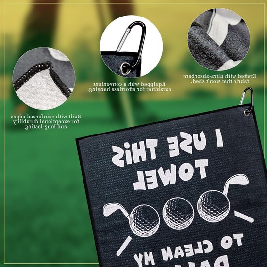 SnelShoppen - Golf Handdoek, Gepersonaliseerde Golf Accessoires Golfdoek voor Golf Tassen met Clip, Ideaal als Golf Cadeau voor Mannen, Echtgenoten, V van Snelshoppen — afbeelding 2