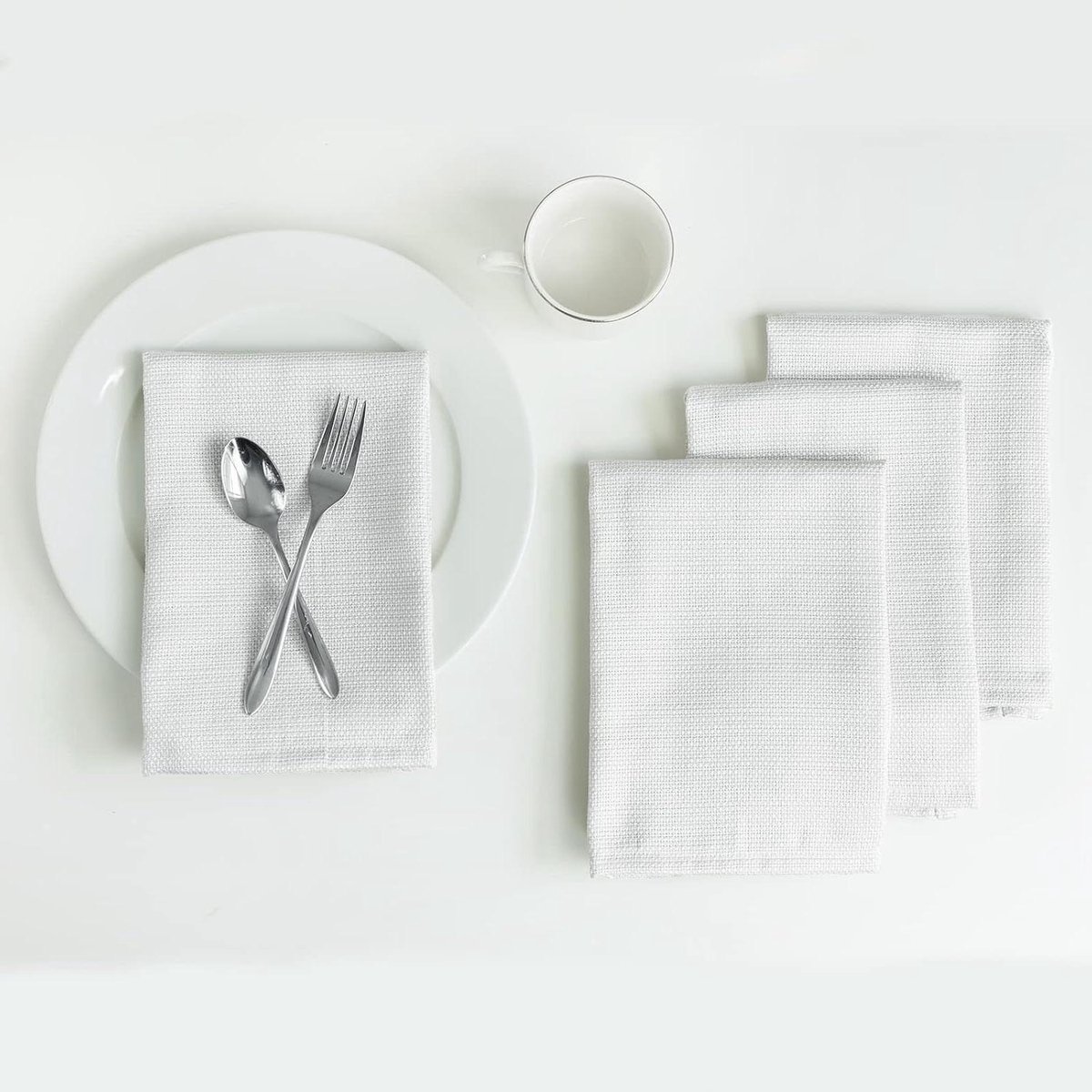 Stoffen servetten - Diner servetten - Tafeldekken - Onderhoudsvriendelijk - 45.7 x 45.7 cm - Wit
