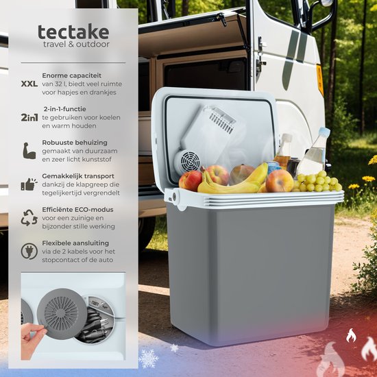 tectake® Elektrische Koelbox met 25L - Koel- en Warmfunctie - Stille Elektrische Koelbox voor Auto of Stopcontact - Minikoelkast voor Camping, Drankjes - Thermobox met Elektriciteit, ECO-modus van TecTake — afbeelding 4