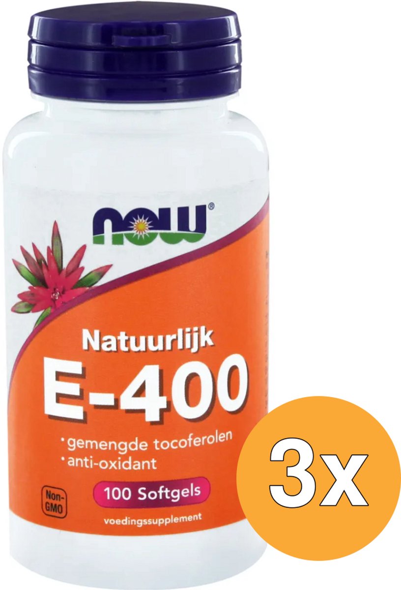 3x Now Vitamine E-400 gemengde tocoferolen (100 softgels)
