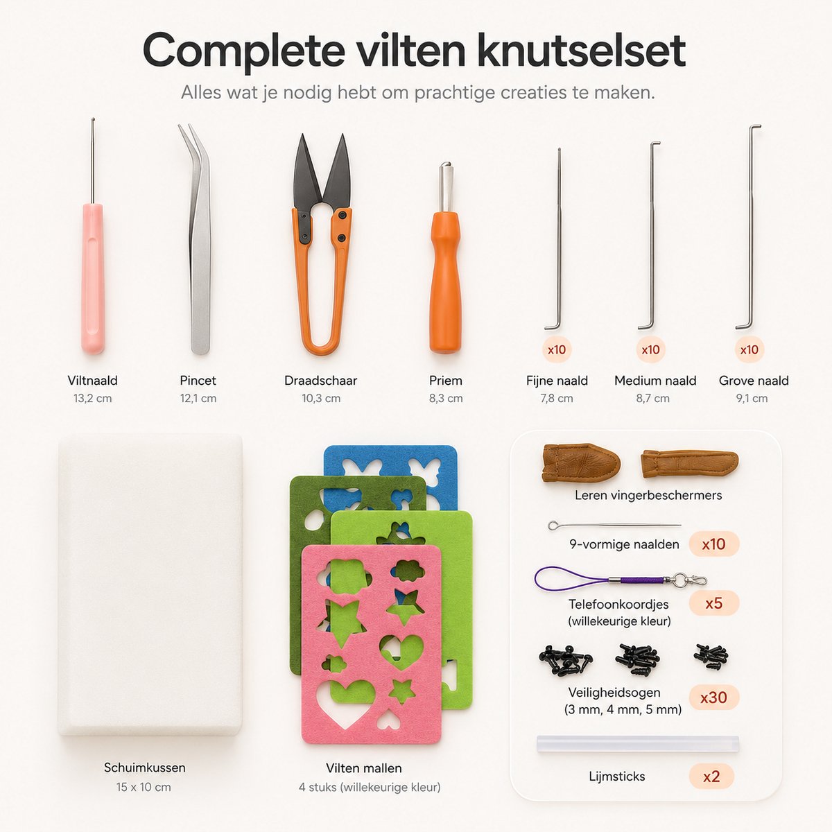 BOTC Naaldvilten - Starterset - Incl. Tools en doos - Needle felting - Pakket - Gekaarde wol - Viltnaalden - Oranje — afbeelding 8