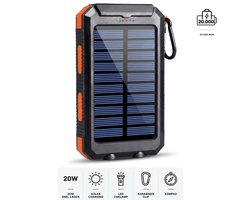 RoxPeak® Solar Powerbank 20.000 MaH- Draagbare Oplader 3-in-1 – Zonne-energie – Waterdicht & Schokbestendig – Snelladen USB/USB-C – Powerbank met Zaklamp – Camping & Outdoor