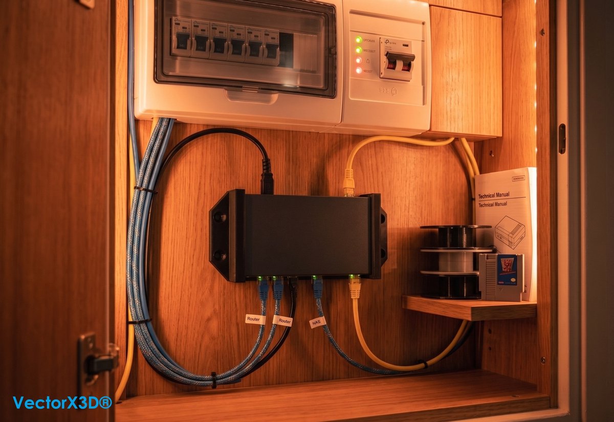 Muurbeugel geschikt voor TP-Link Switch 8-Port Netwerk Adapter Wandhouder | Stevige Muur Beugel | Wall Mount Houder - Inclusief Bevestigingsmateriaal - Zwart - VectorX3D®