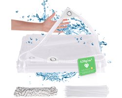 Extra Sterk PVC Buitenwaterzeil - 4x6m - Doorzichtig - 400G/M2 - Waterdicht, Windbestendig & Scheurvast Tuinafdekzeil - Zeil Met Ringen - Beschermhoes & Afdekhoes voor Pergola, Buitenmeubels, Kas