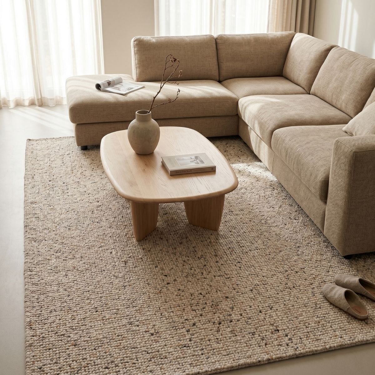 DÉJA Living Vloerkleed 200x290cm - Laagpolig Beige Mix Wol - Bela