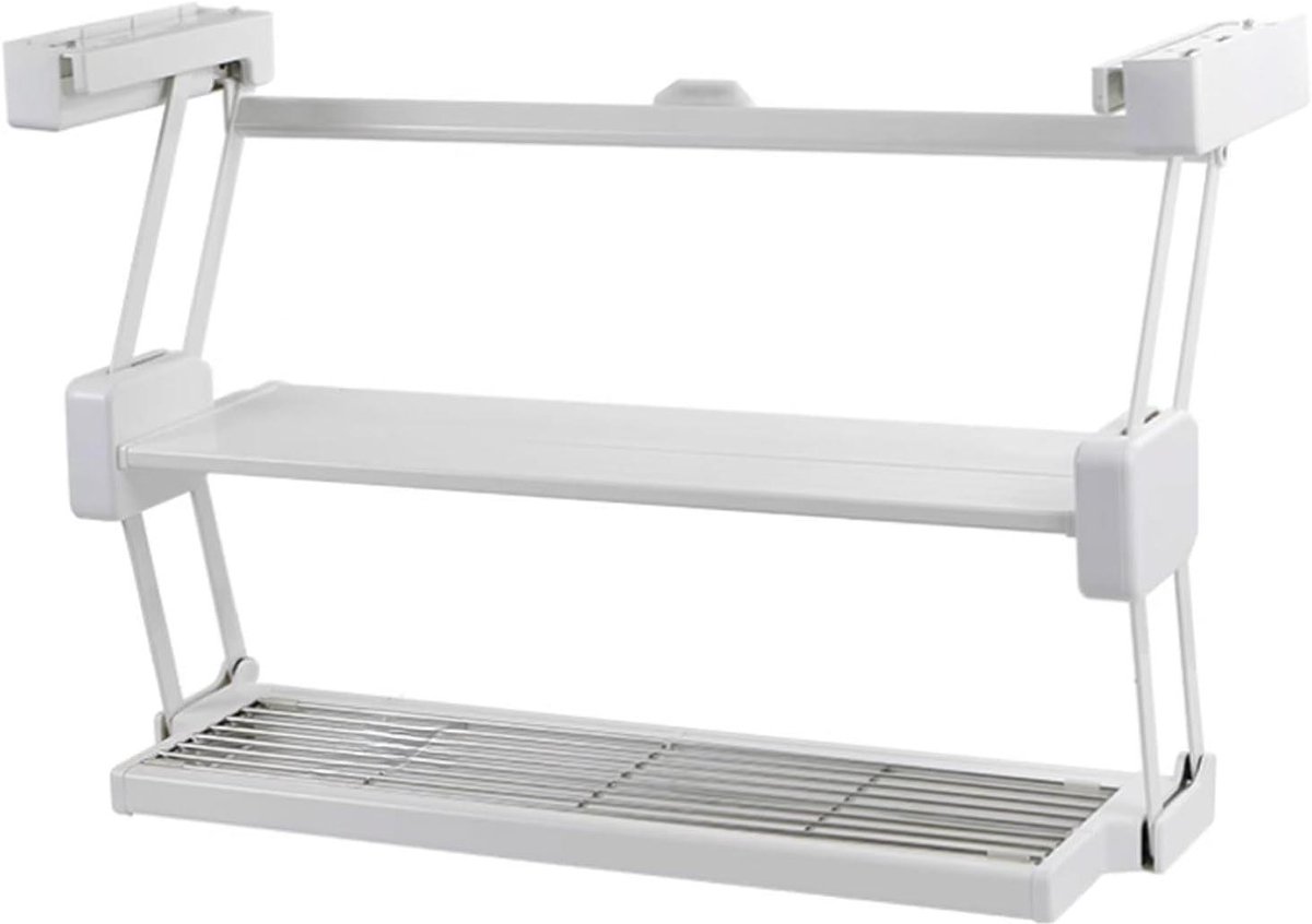 Opvouwbaar Afdruiprek - Keukenrek Uittrekbaar - Vaat Drogen - Dubbele Opbergruimte - L61cm - Wit