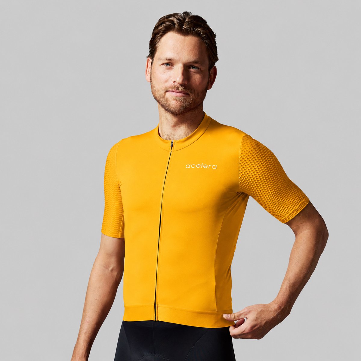 Acelera Intermediate Wielershirt - Fietsshirt Heren Korte Mouw - Wielrenshirt - Fietskleding - Geel - Maat S