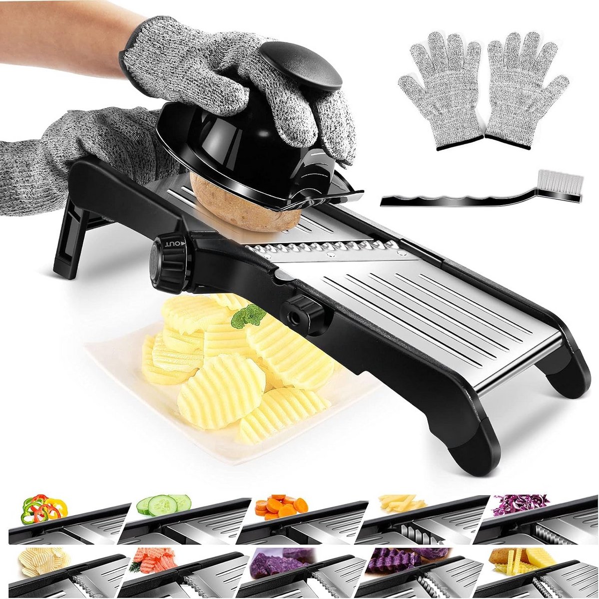 Groenteschaaf Mandoline - Groentesnijder - Keukenvoorbereiding - 10 Snijvormen - 1-9 mm - Zilver