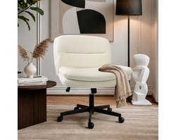Durrafy Bureaustoel - Bureaustoel zonder Armleuningen - Ergonomische Bureaustoel - 360° Draaiwielen - Computerstoel - In Hoogte Verstelbaar - (90°-130°) Kantelbare Rugleuning - Voor Kantoor/Studeerkamer/Woonkamer/Eetkamer/ - Gebroken Wit