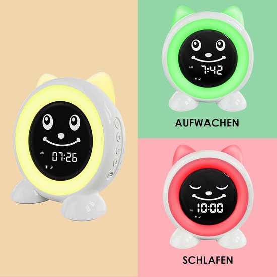 Children's Alarm Clock, Children's Sleep Trainer, Children's Alarm Clock, Digital Light Alarm Clock with 11 Colours Night Light | Timer | Snooze Function | Gift for Girls and Boys, Cat Alarm Clock — afbeelding 3